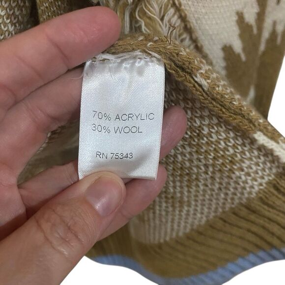 Cocogio made in Italy medium wool blend tan cream blue boho open front cardigan - Picture 6 of 7